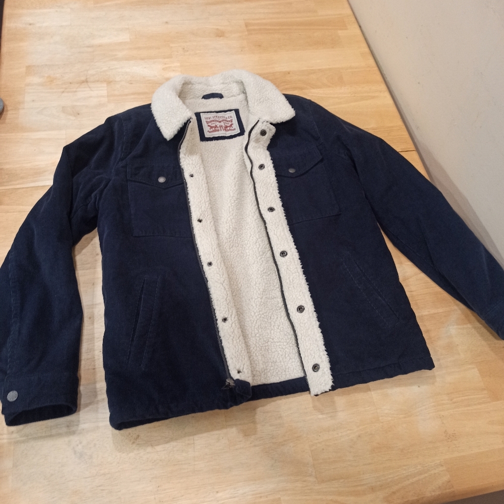 Levi's Classic CorduroySherpa-Lined Trucker Jacket Men Size M Navy Blue